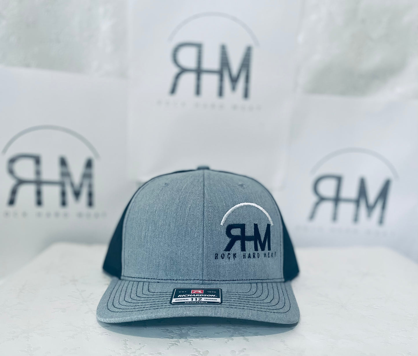 Rock Hard Meat Co Hats With Brand Center or Side, Snap Back Mesh with Lettering on Back, Richardson 112