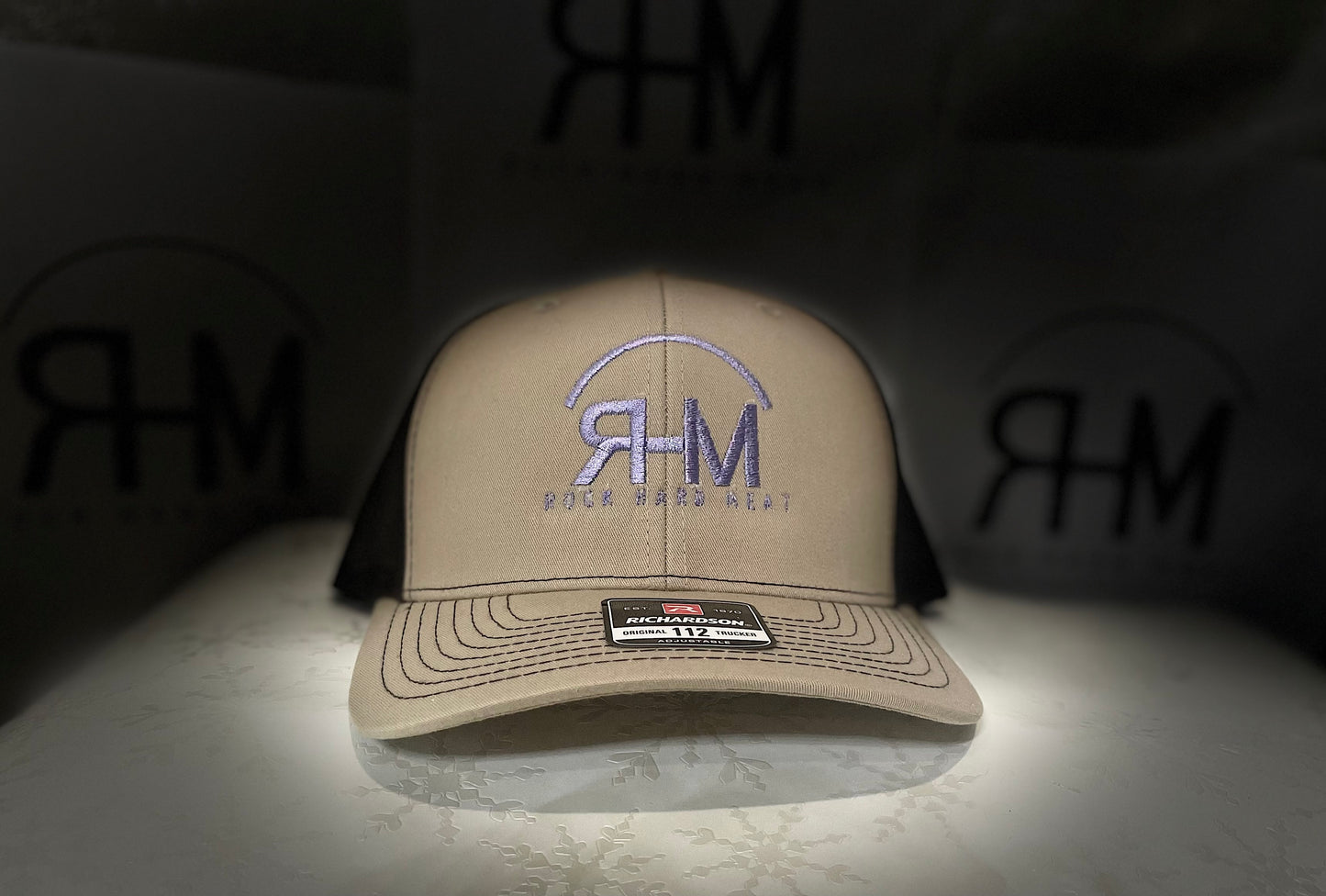 Rock Hard Meat Co Hats With Brand Center or Side, Snap Back Mesh with Lettering on Back, Richardson 112